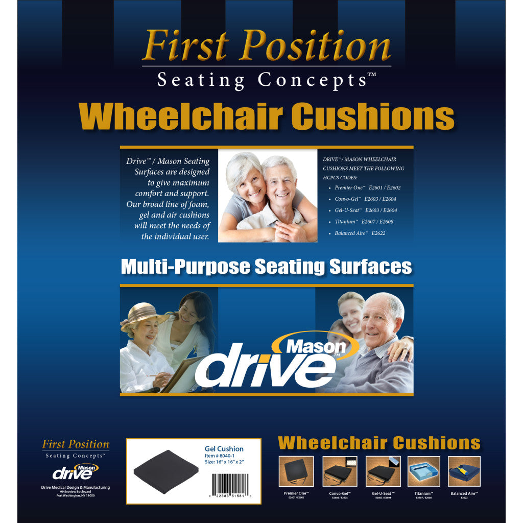 Drive Medical Gel-U-Seat Lite 2" Gel/Foam Wheelchair Cushion