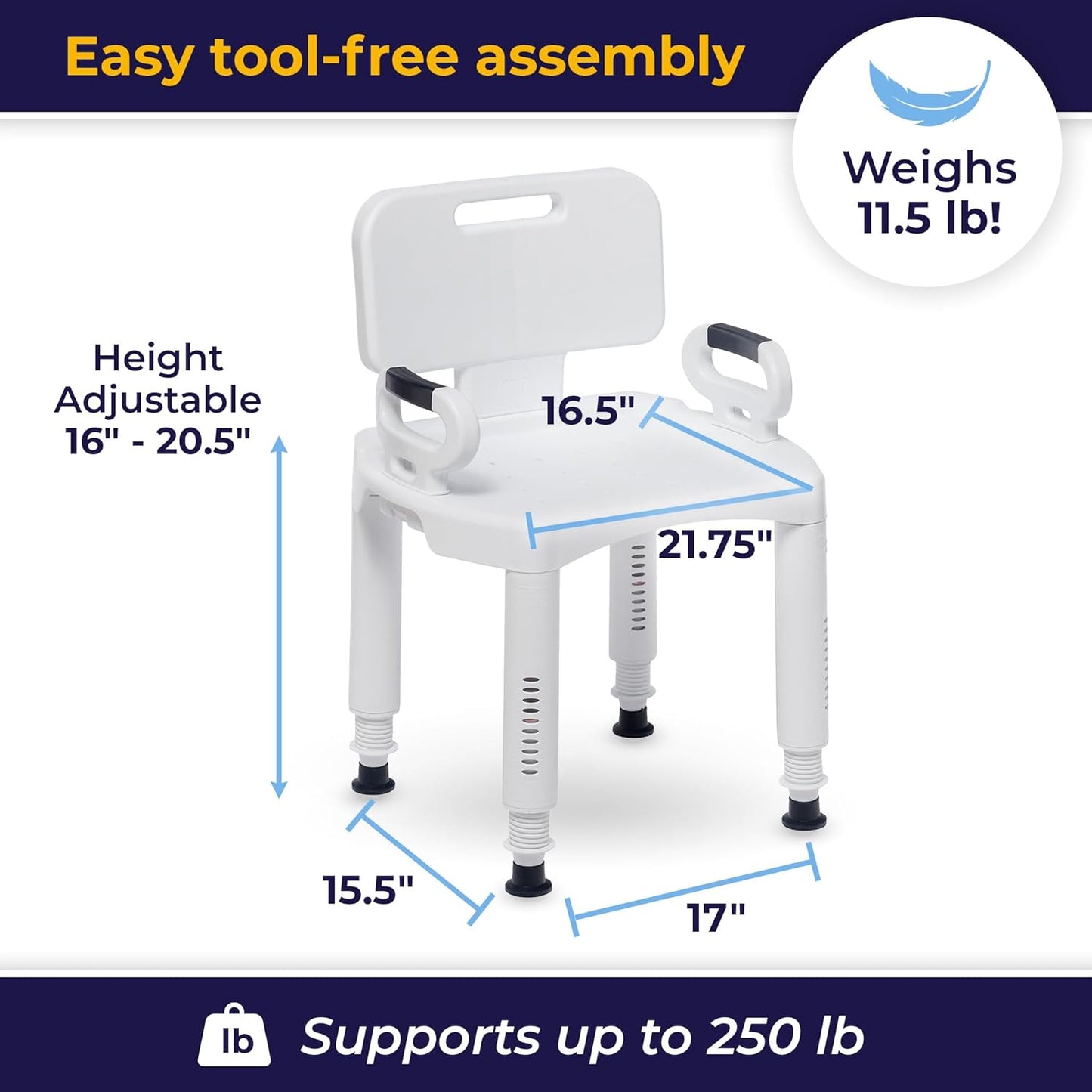 Drive Medical Premium Series Shower Chair with Back and Arms